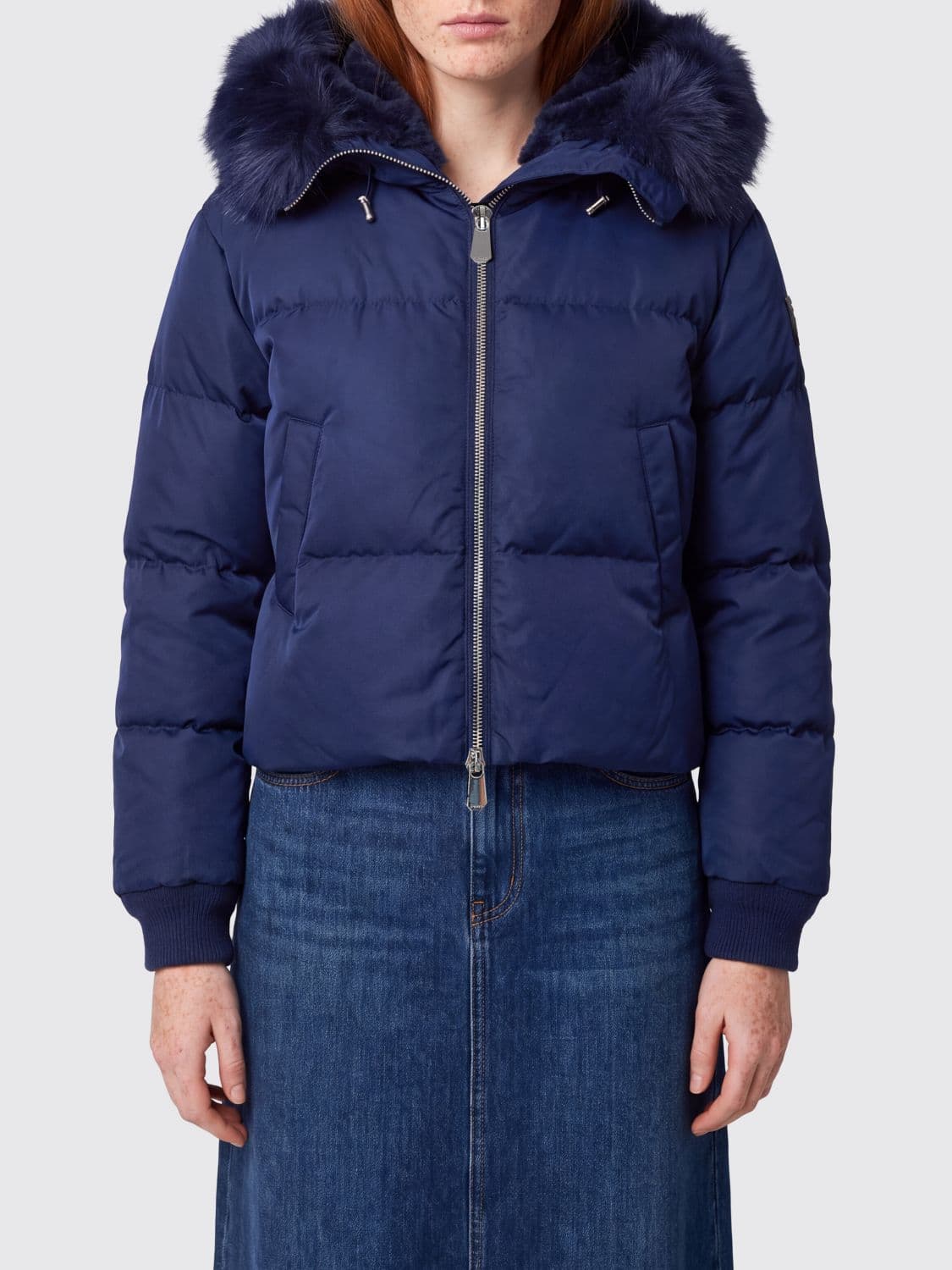 Pinko Quilted Camouflage Print Cropped Bomber Jacket with Shearling Hood