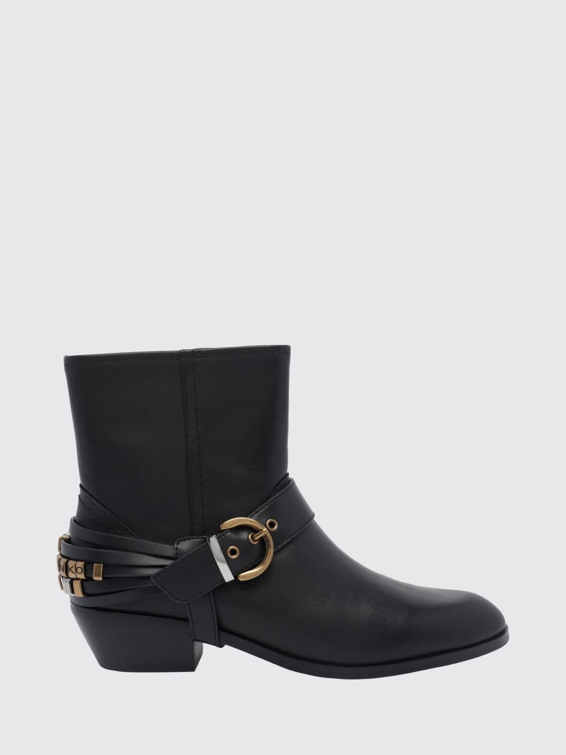 Pinko Low-Shaft Smooth Leather Western Boots with Embroidery and Pointed Toe