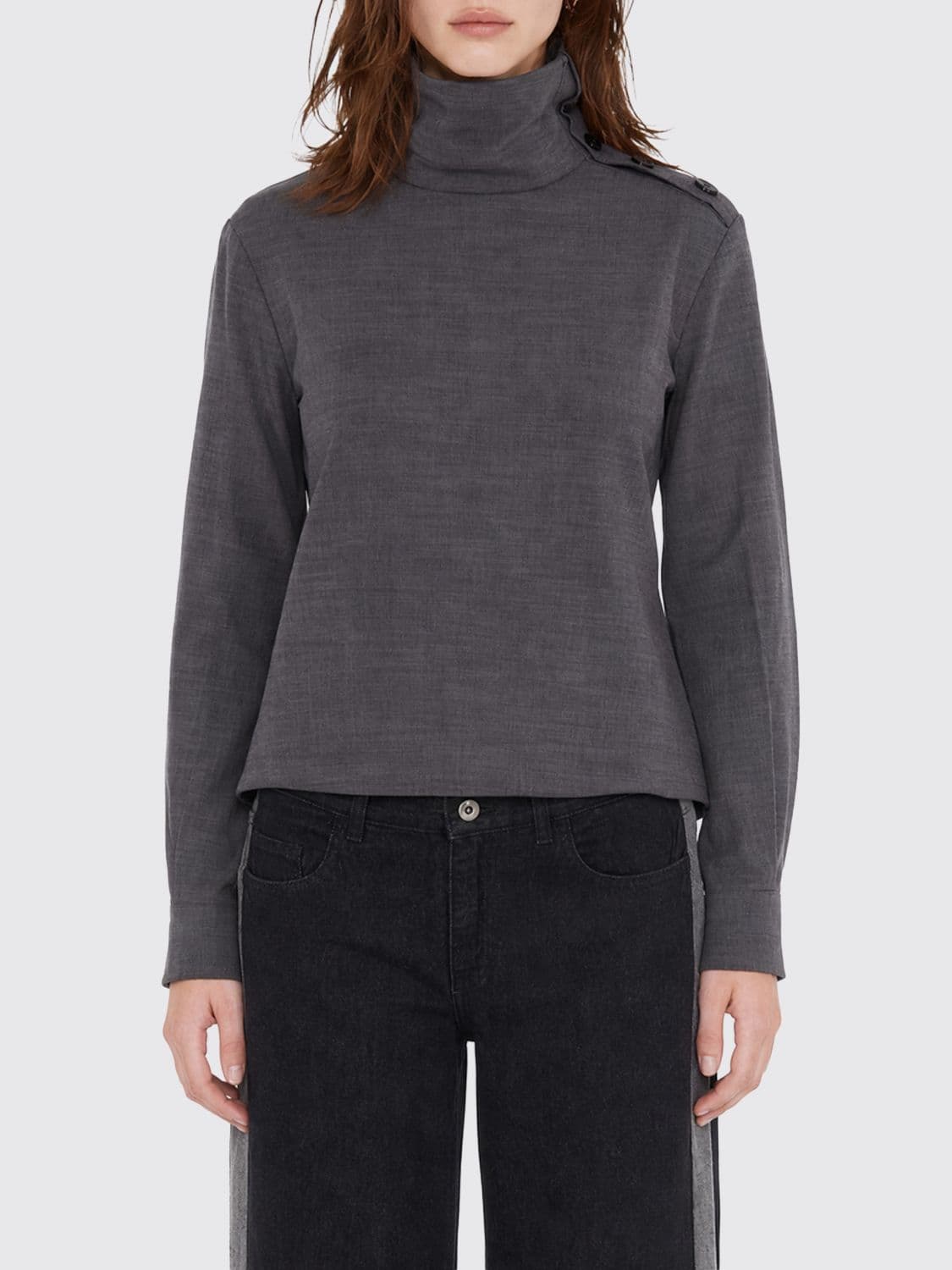 Patrizia Pepe Long-Sleeved Viscose Blend Turtleneck with Shoulder Buttons