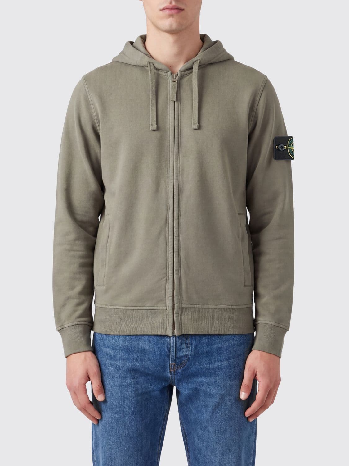 Stone Island Full-Zip Cotton Hoodie with the iconic Compass Logo Patch