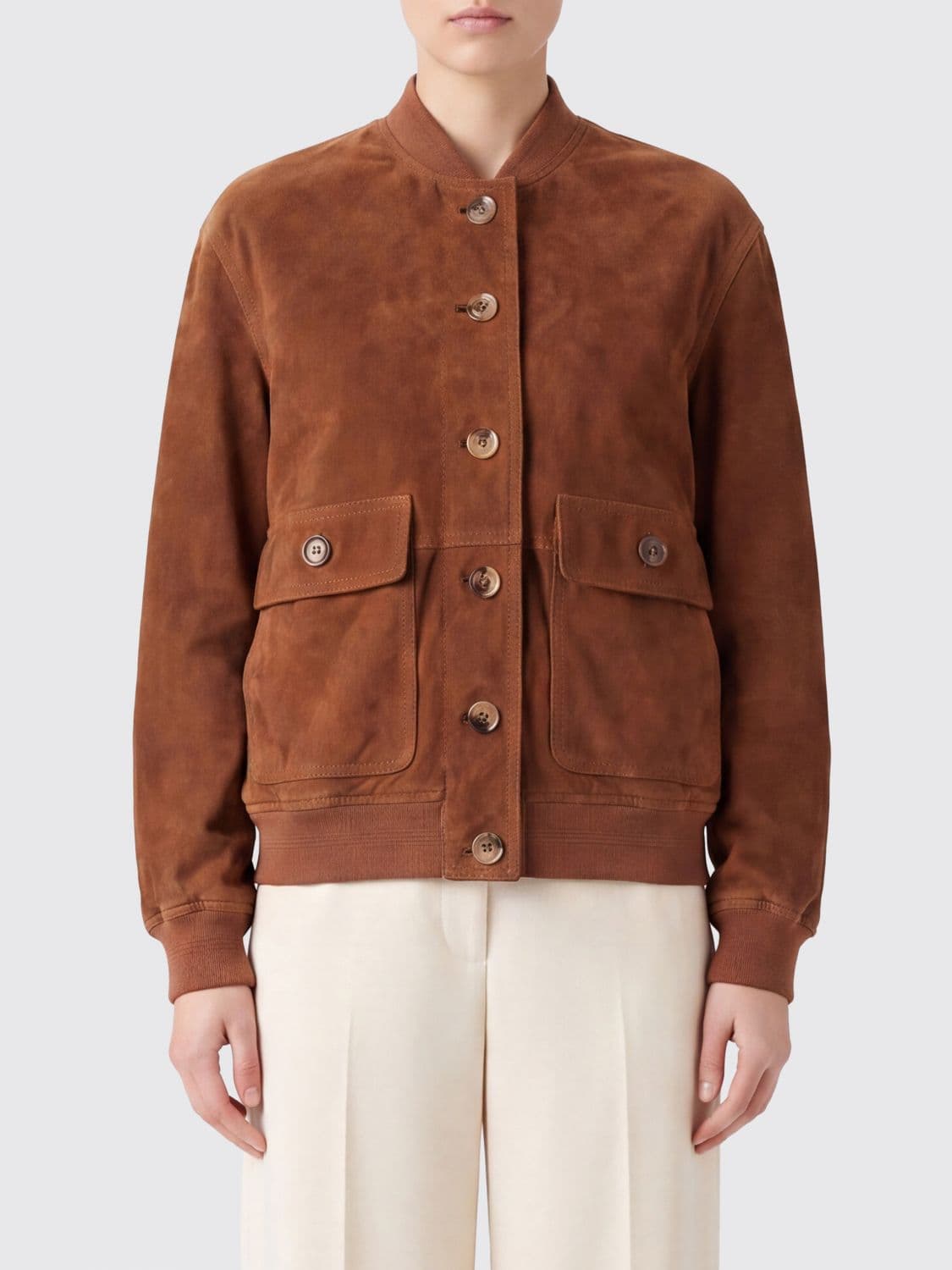 Valentino Garavani Suede Lambskin Bomber Jacket with Hood and Relaxed Fit