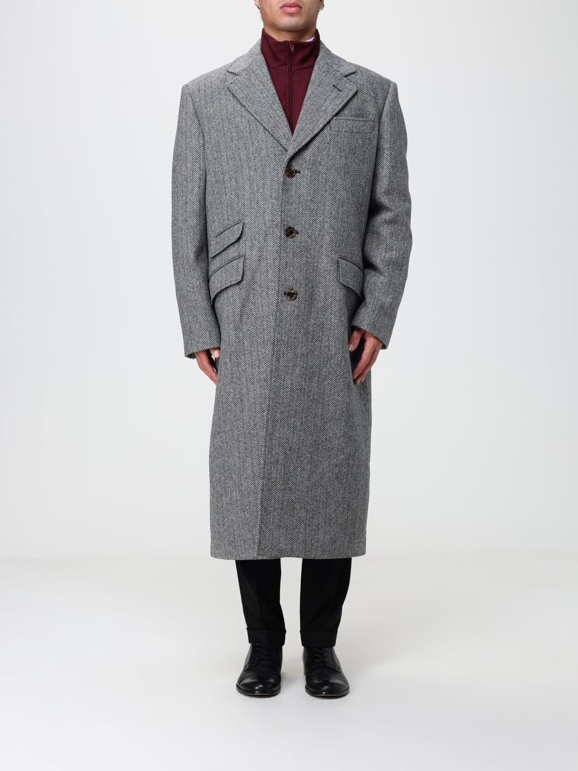 Valentino Garavani Single-Breasted Long Coat in Virgin Wool with Chevron Pattern