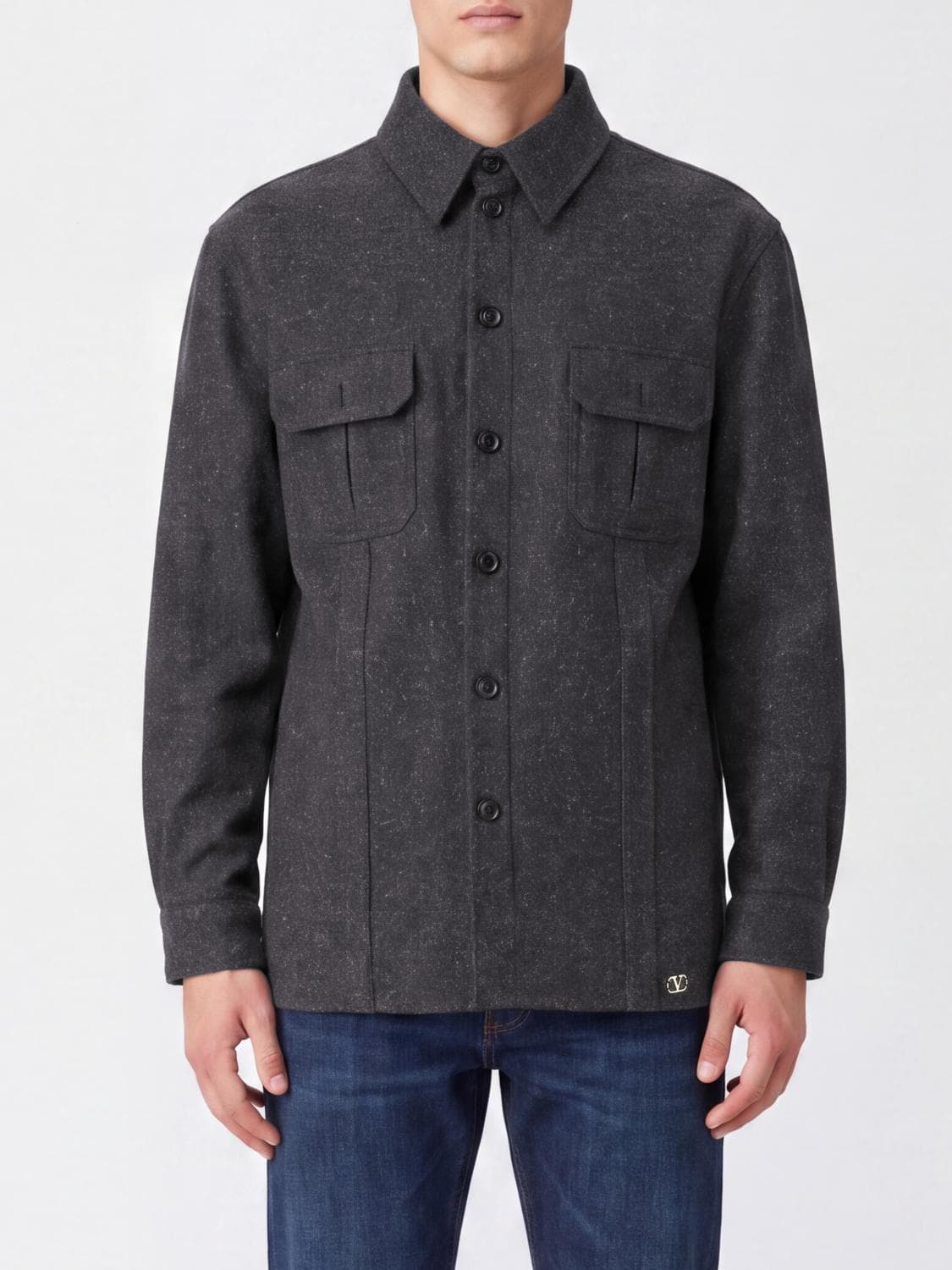 Valentino Garavani Wool and Silk Blend Shirt Jacket with Patch Pockets