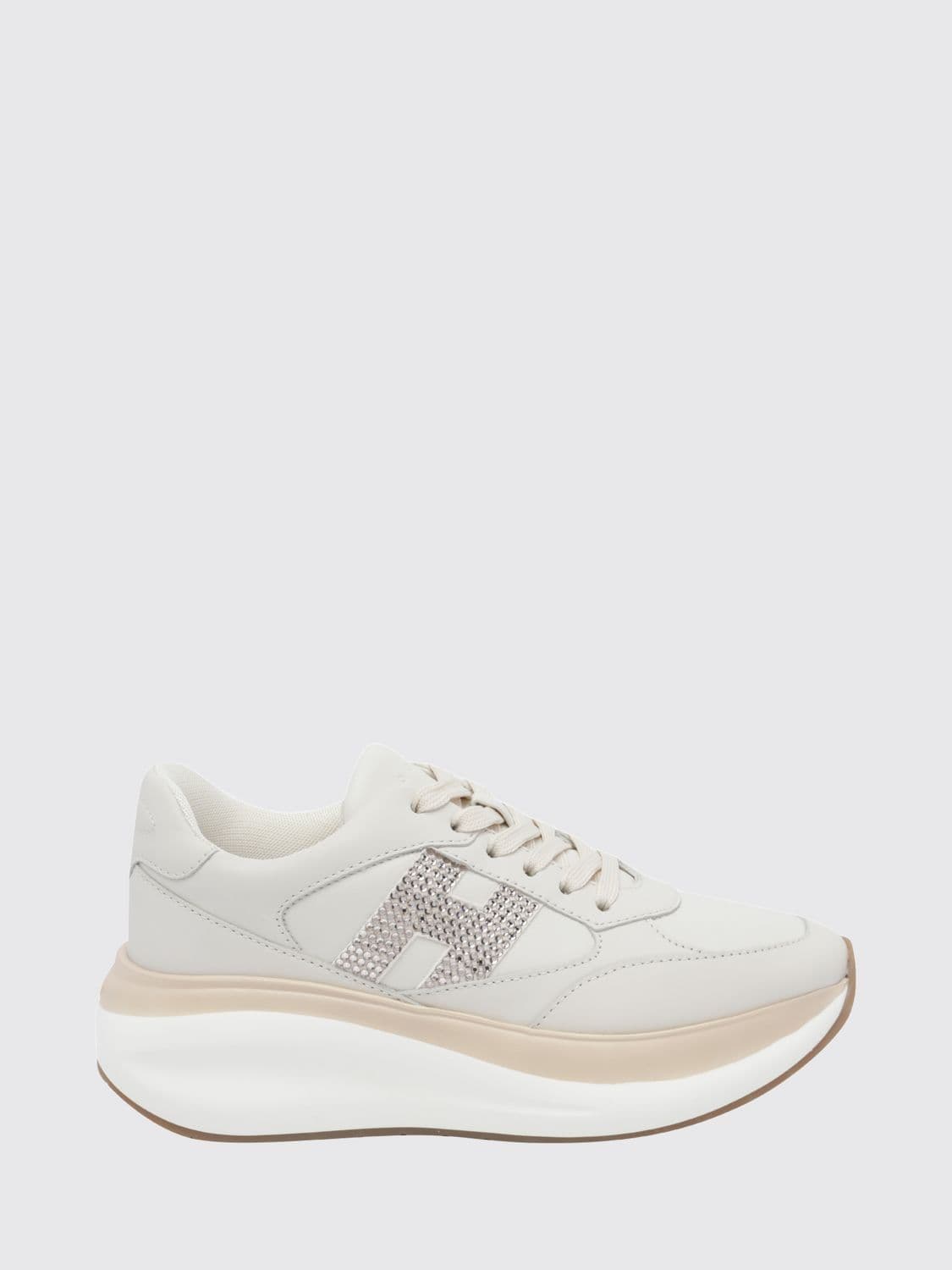 Hogan Maxi I Active Leather Sneakers with Rhinestone H Logo and Chunky Sole