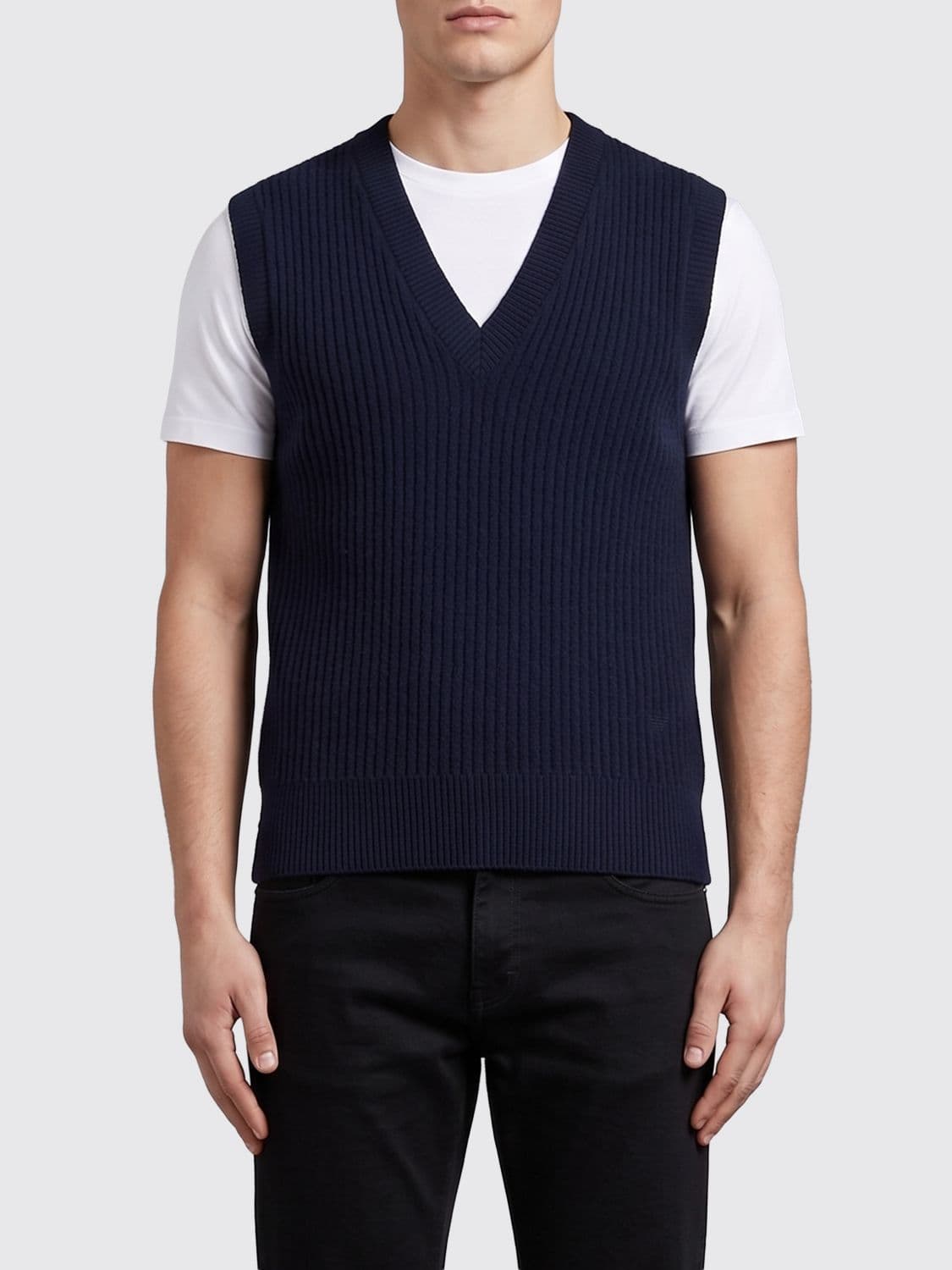 Emporio Armani Wool and Cashmere V-Neck Slim Fit Sleeveless Jumper