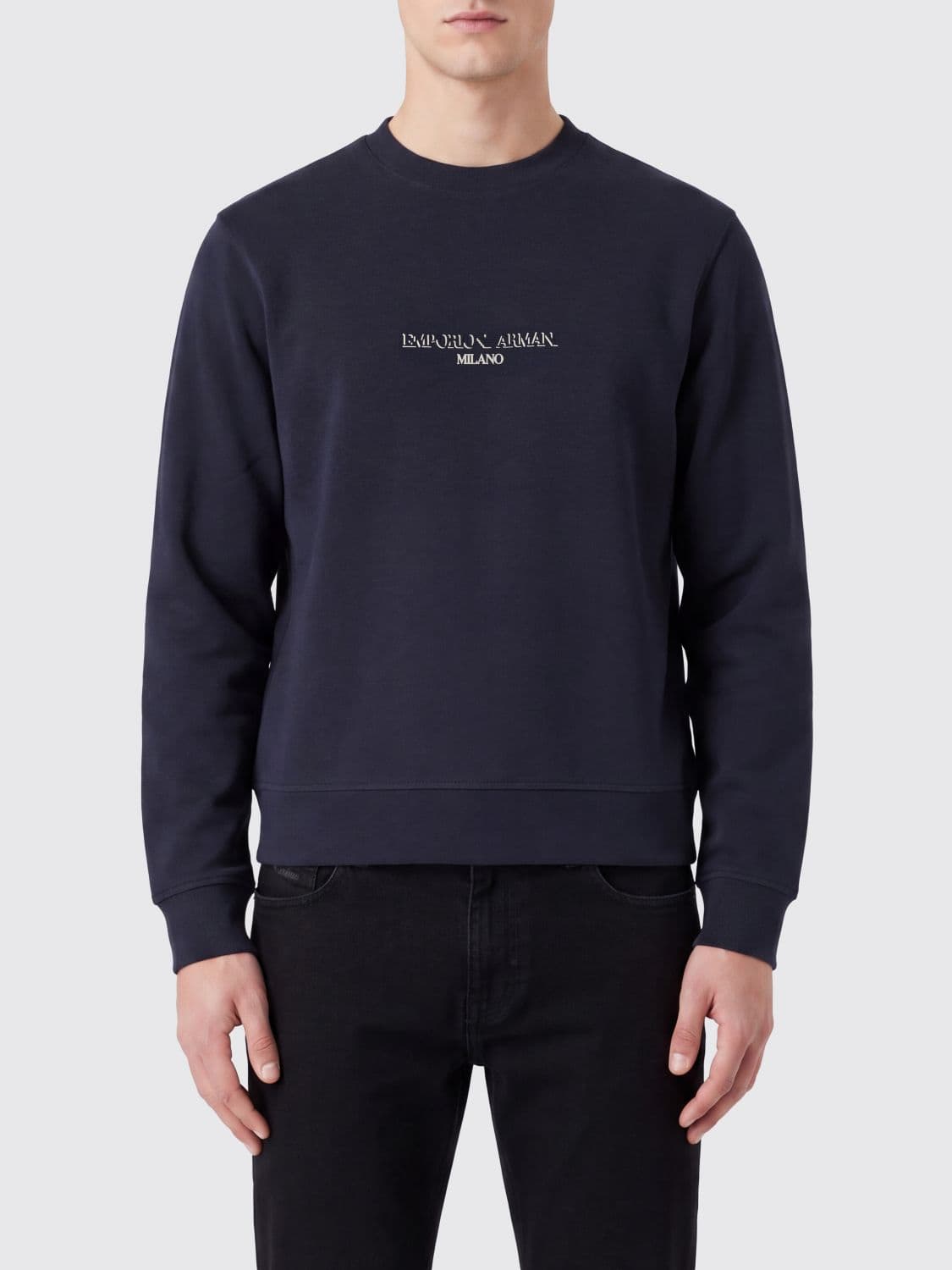 Emporio Armani Crewneck Cotton Sweatshirt with Contrast Embroidered Logo
