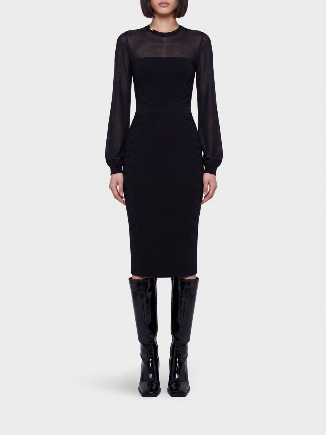 Elisabetta Franchi Viscose Midi Sheath Dress with Puff Sleeves