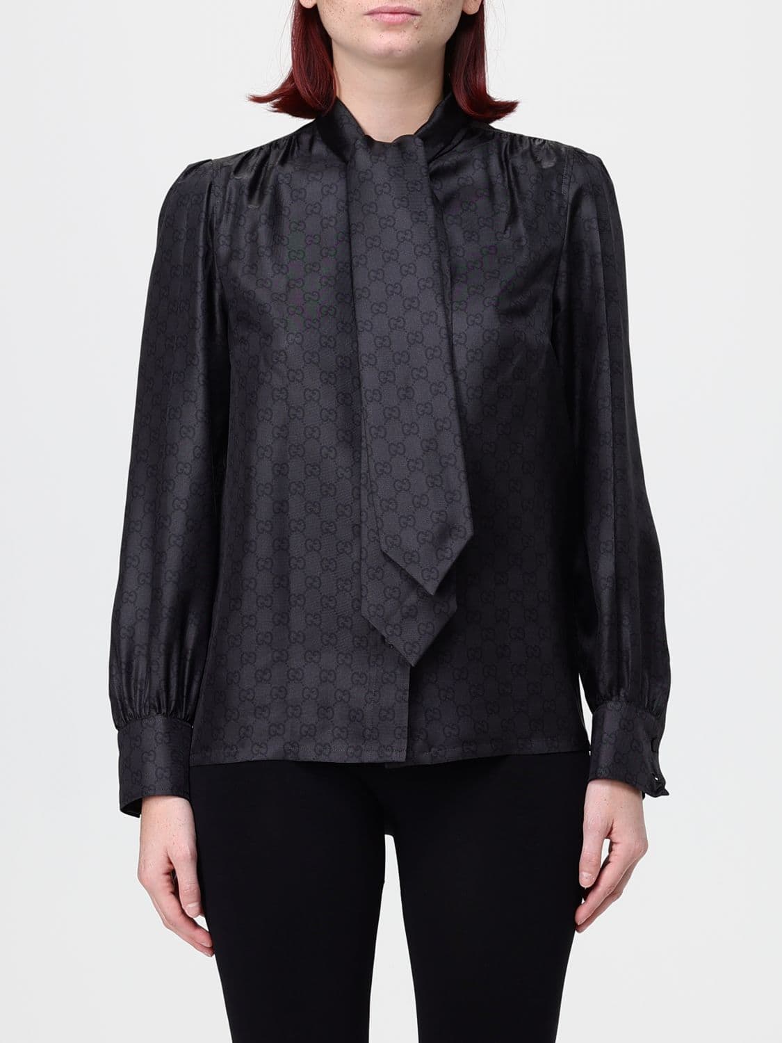 Gucci Pussy-Bow Blouse in Pure Silk with All-Over GG Monogram