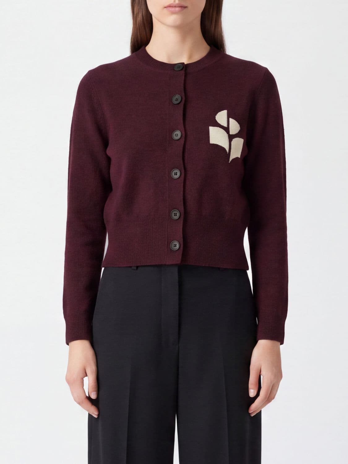Isabel Marant Etoile Cotton and Wool Blend Cardigan with Flocked Logo