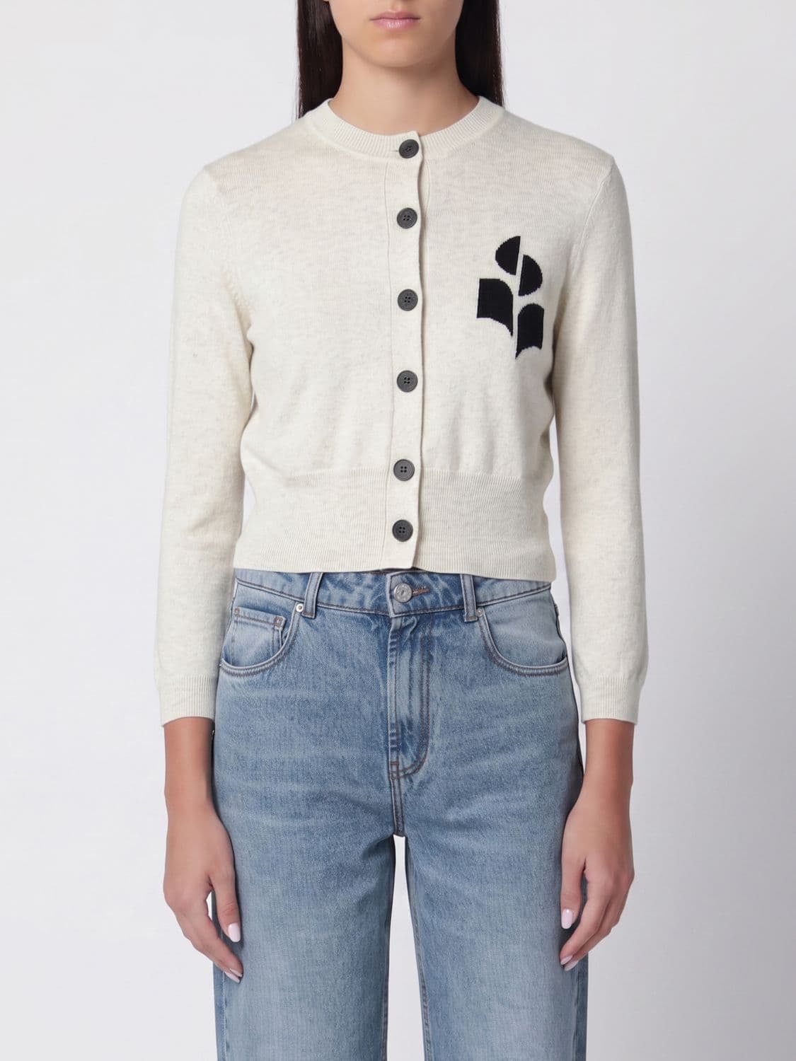 Isabel Marant Etoile Cotton and Wool Blend Cardigan with Flocked Logo