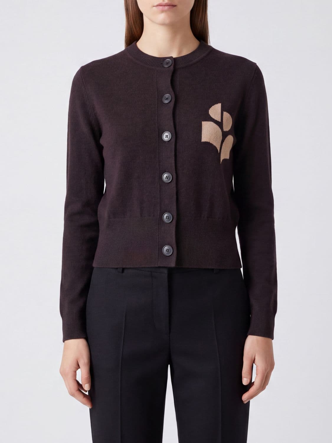 Isabel Marant Etoile Cotton and Wool Blend Cardigan with Flocked Logo