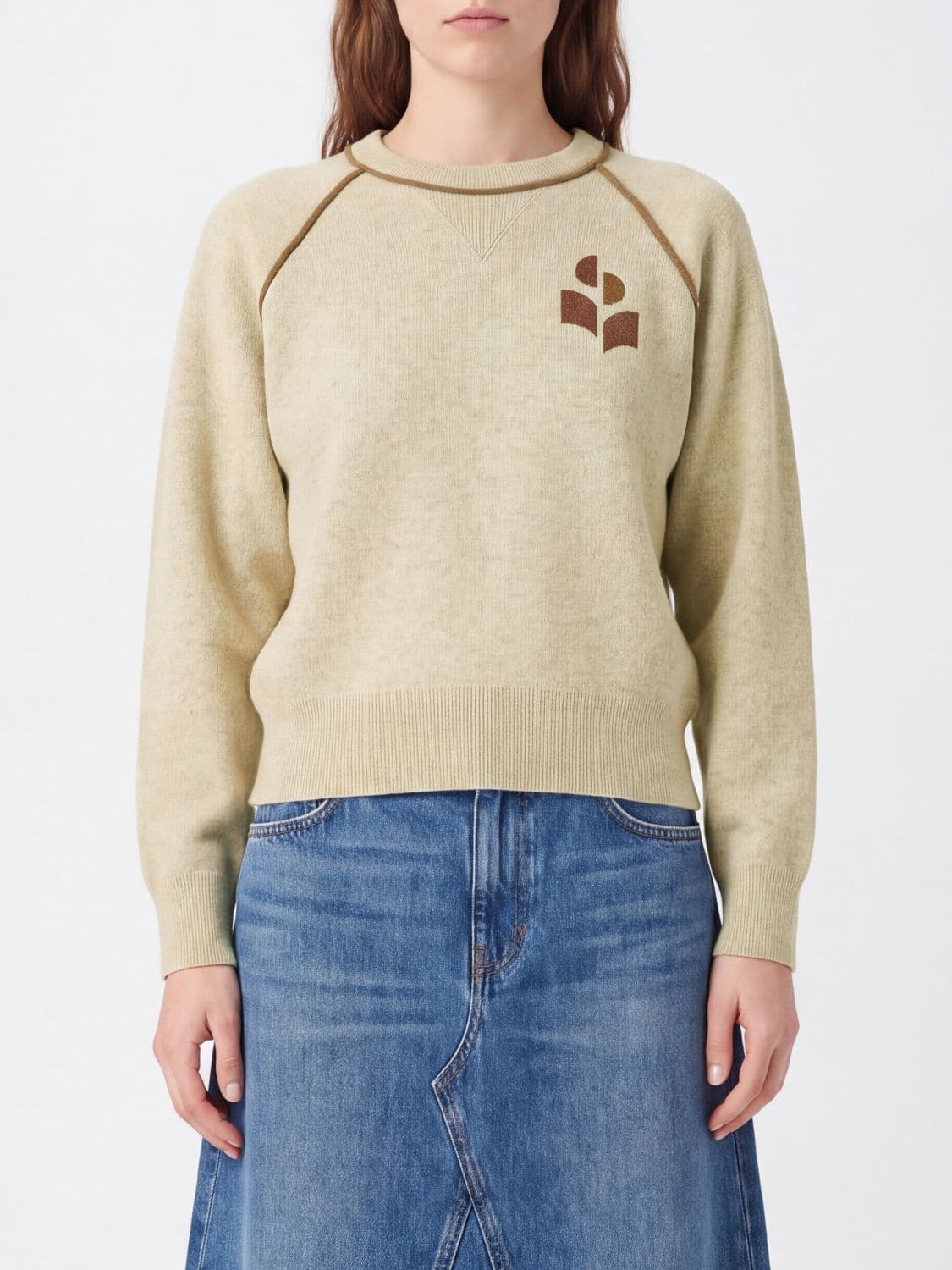 Isabel Marant Etoile Wool and Cotton Crewneck Jumper with Contrast Logo