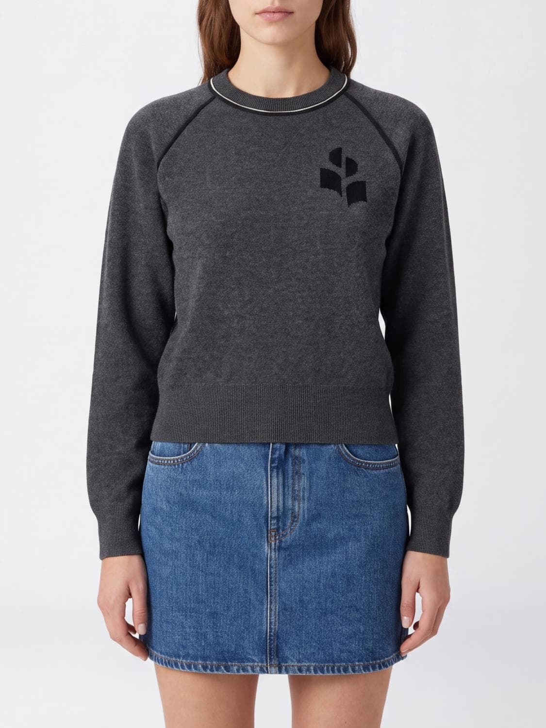Isabel Marant Etoile Wool and Cotton Crewneck Jumper with Contrast Logo