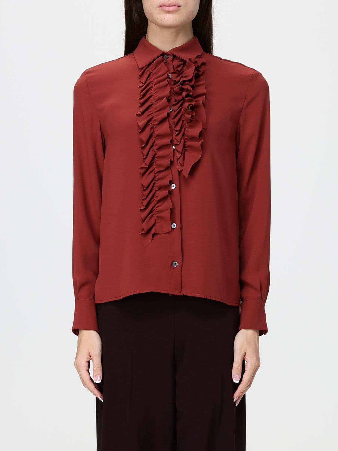 Liviana Conti Crêpe Shirt with Embroidered Plastron and Classic Collar