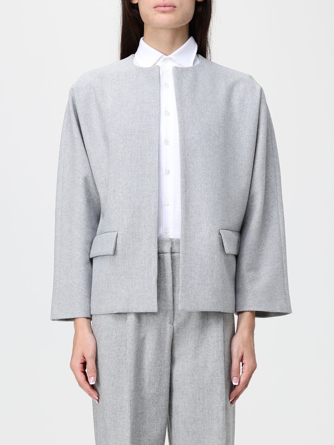 Liviana Conti Crewneck Short Coat in Wool and Cashmere Blend