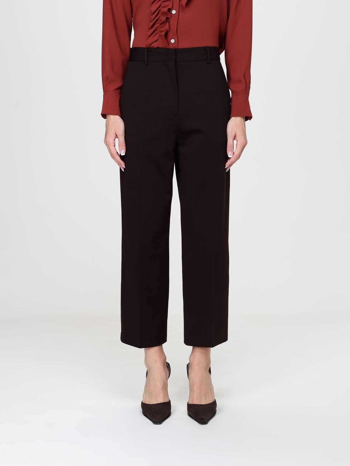 Liviana Conti Danny High-Waisted Cropped Crêpe Trousers with Slant Pockets