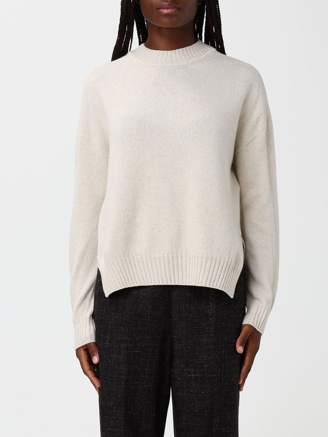 Liviana Conti Talia Wool, Silk and Cashmere Blend Crewneck Jumper with Slits