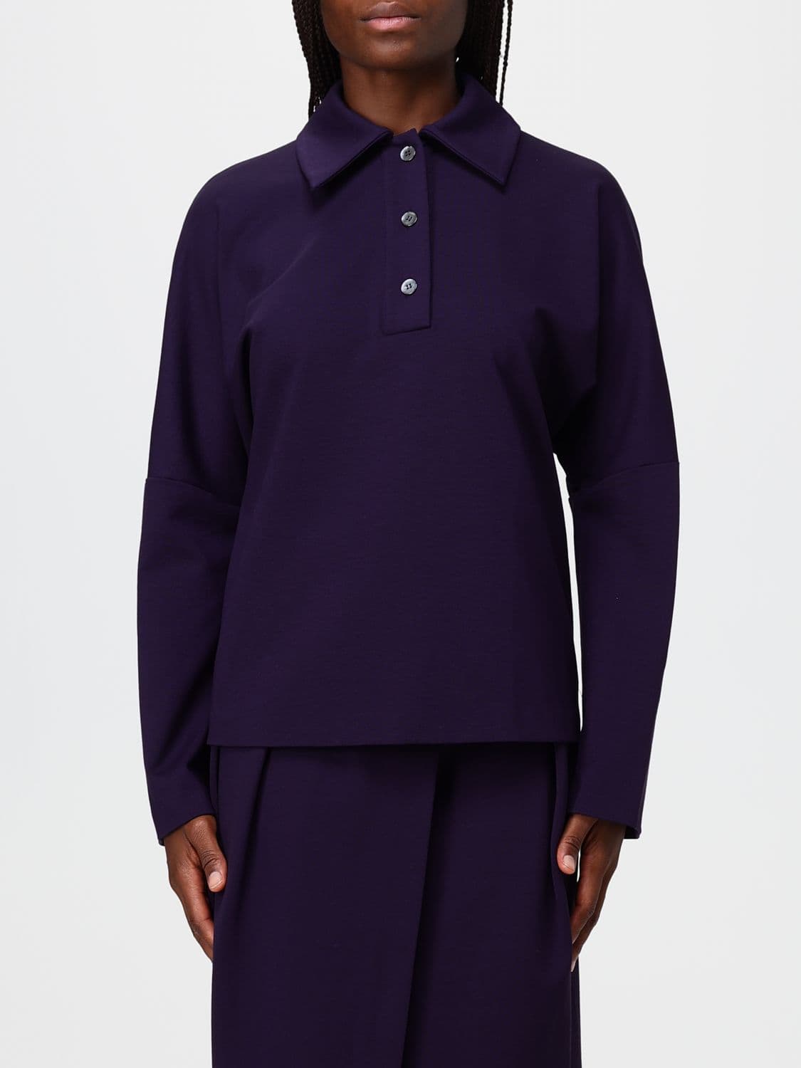 Liviana Conti Miranda Long-Sleeved Polo in Viscose with 3-Button Placket