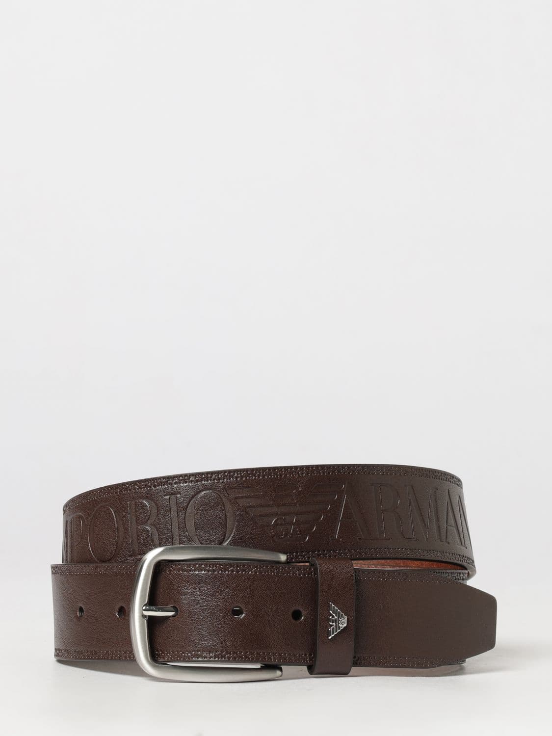 Emporio Armani Bovine Leather Belt with Embossed Logo and Pin Buckle