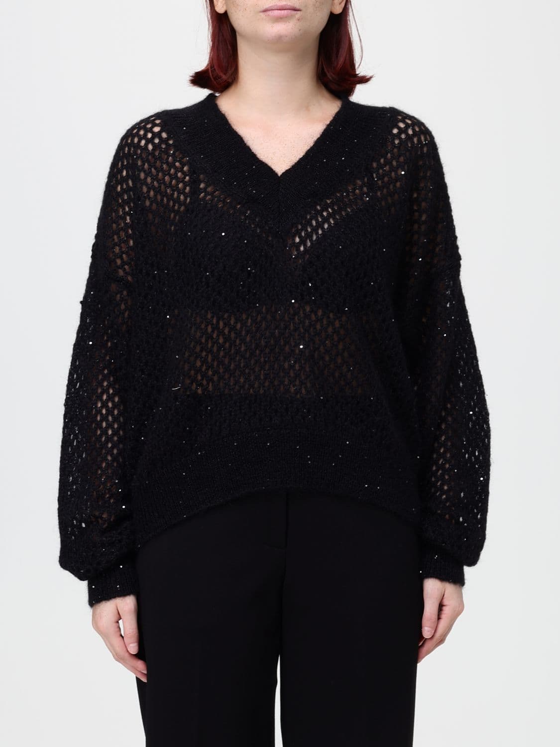 Liviana Conti Marion Wool-Blend V-Neck Jumper with Sequin Embroidery