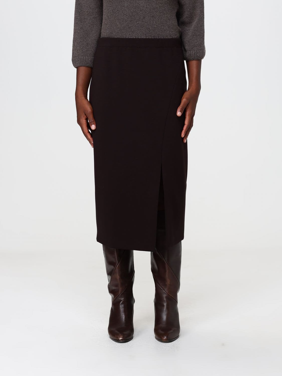 Liviana Conti Midi Pencil Skirt in Crêpe with Front Slit