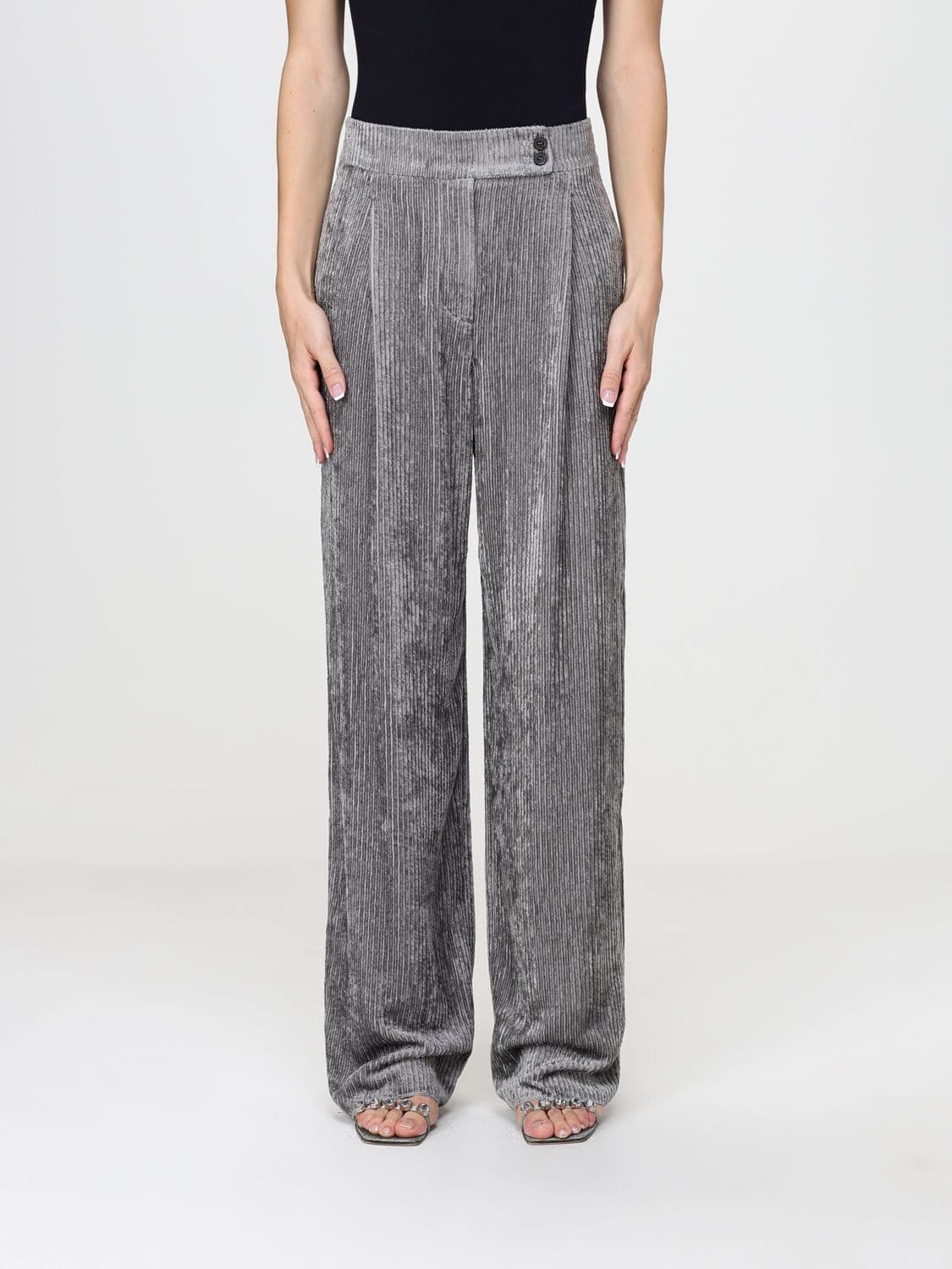 Emporio Armani High-Waisted Wide-Leg Velvet Palazzo Trousers