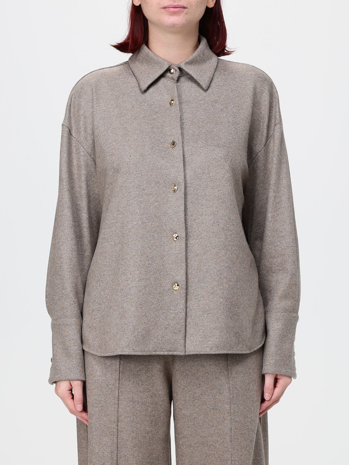 Liviana Conti Danica Long-Sleeved Knitted Shirt-Jacket in Cashmere Blend