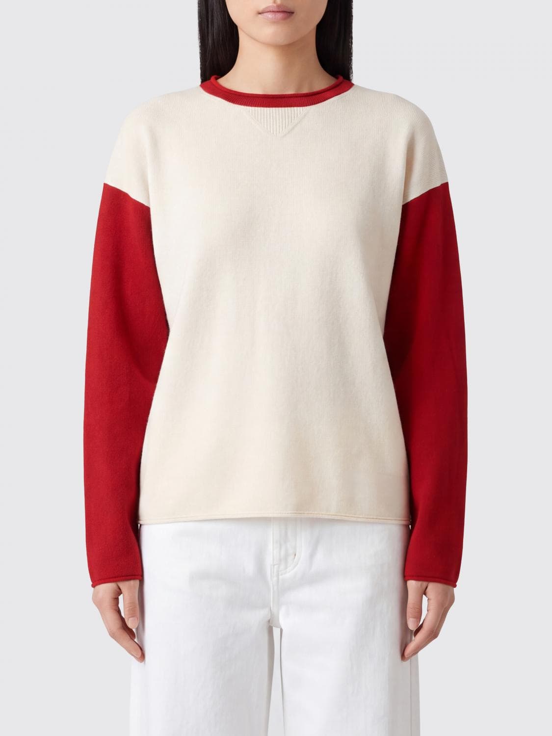 Guest In Residence 100% Cashmere Crewneck Jumper with Abstract Pattern and Dropped Shoulders