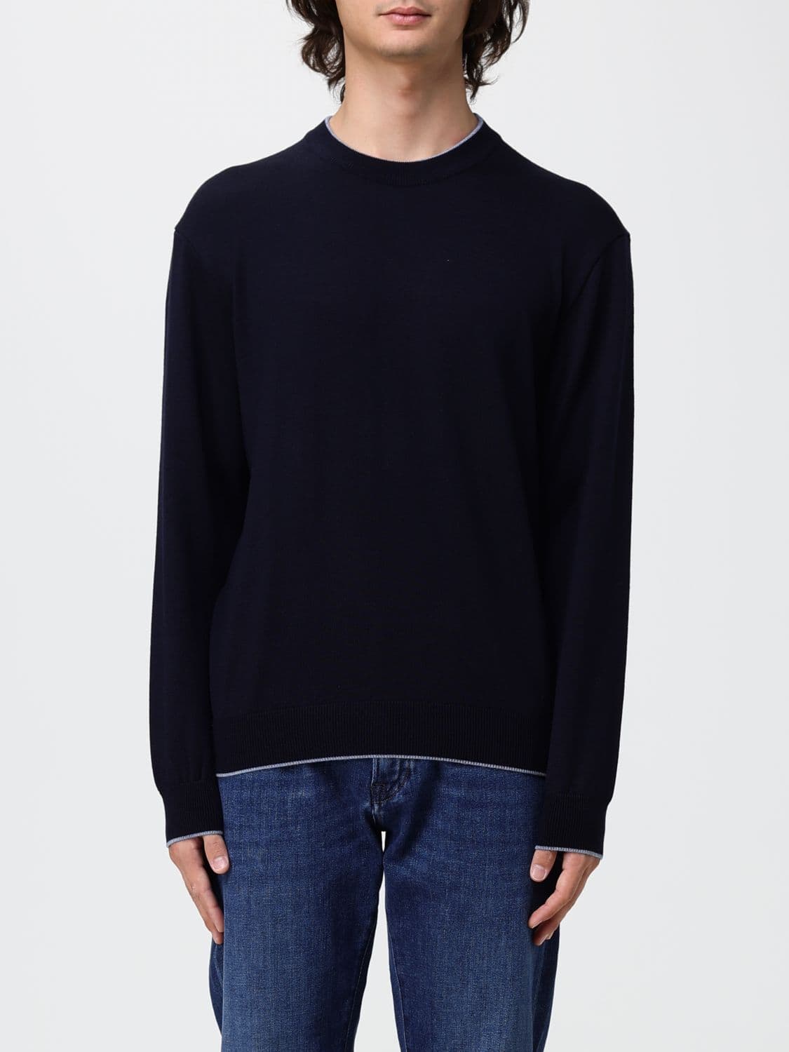 Paul & Shark Crewneck Jumper in Virgin Wool and Lyocell with Ribbed Trims