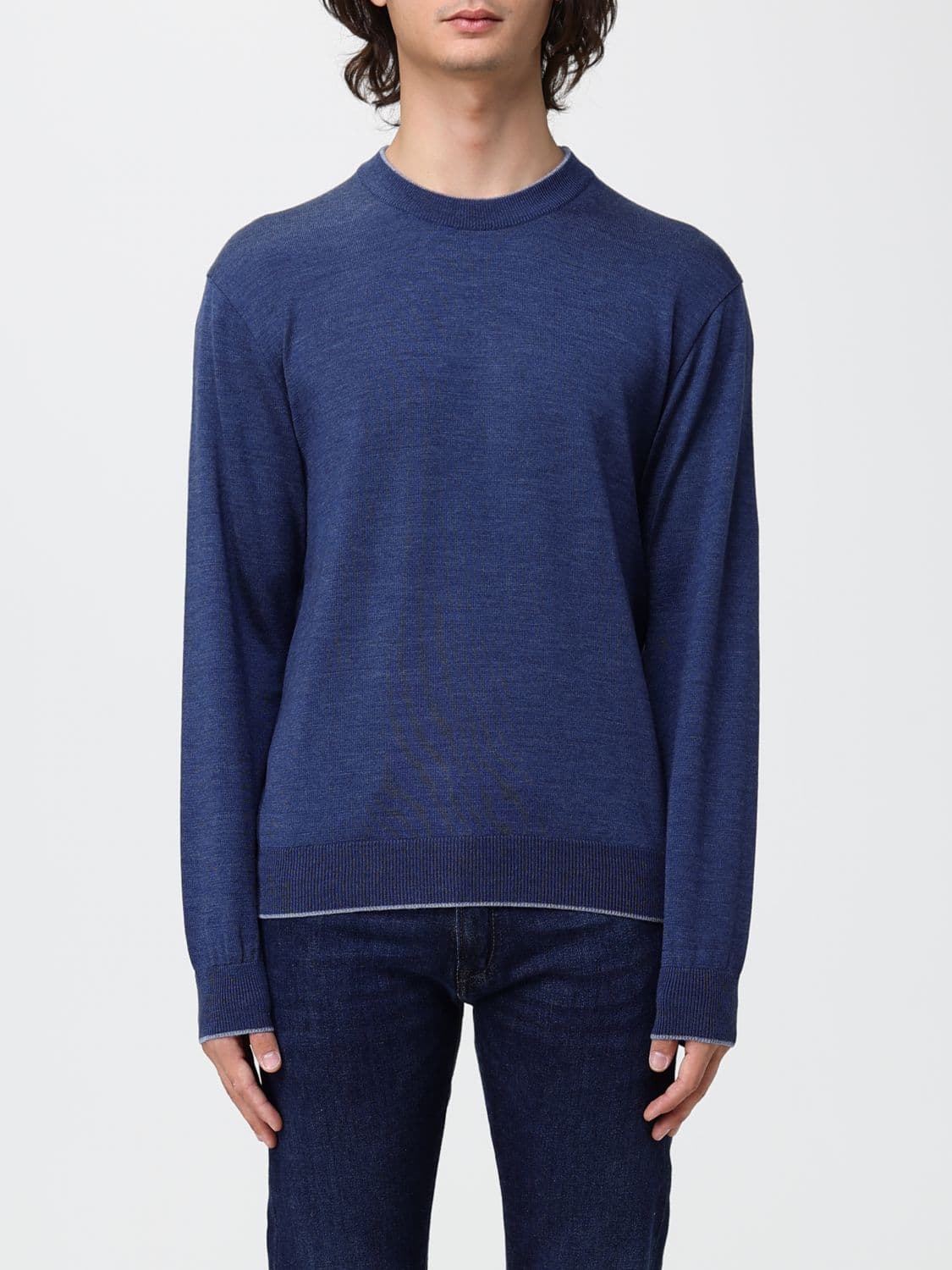 Paul & Shark Crewneck Jumper in Virgin Wool and Lyocell with Ribbed Trims