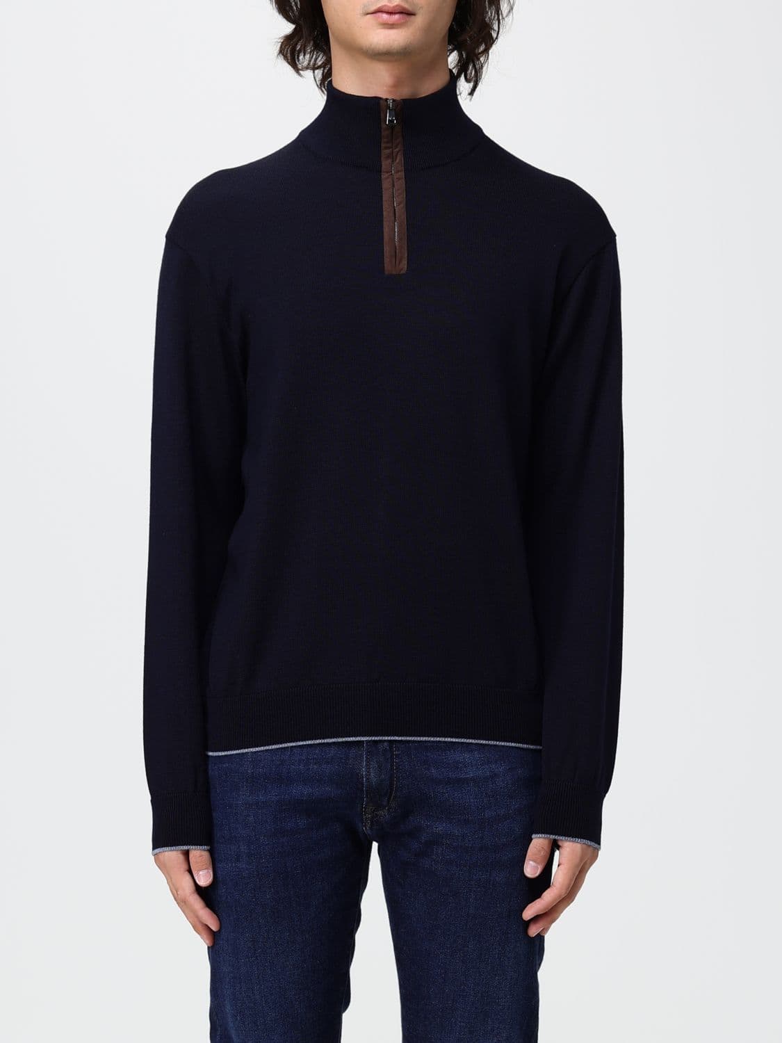 Paul & Shark Virgin Wool Turtleneck Jumper with Zip and Contrast Trims