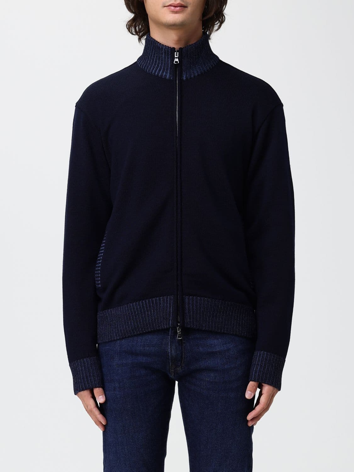 Paul & Shark Virgin Wool High-Neck Cardigan with Full-Zip Closure
