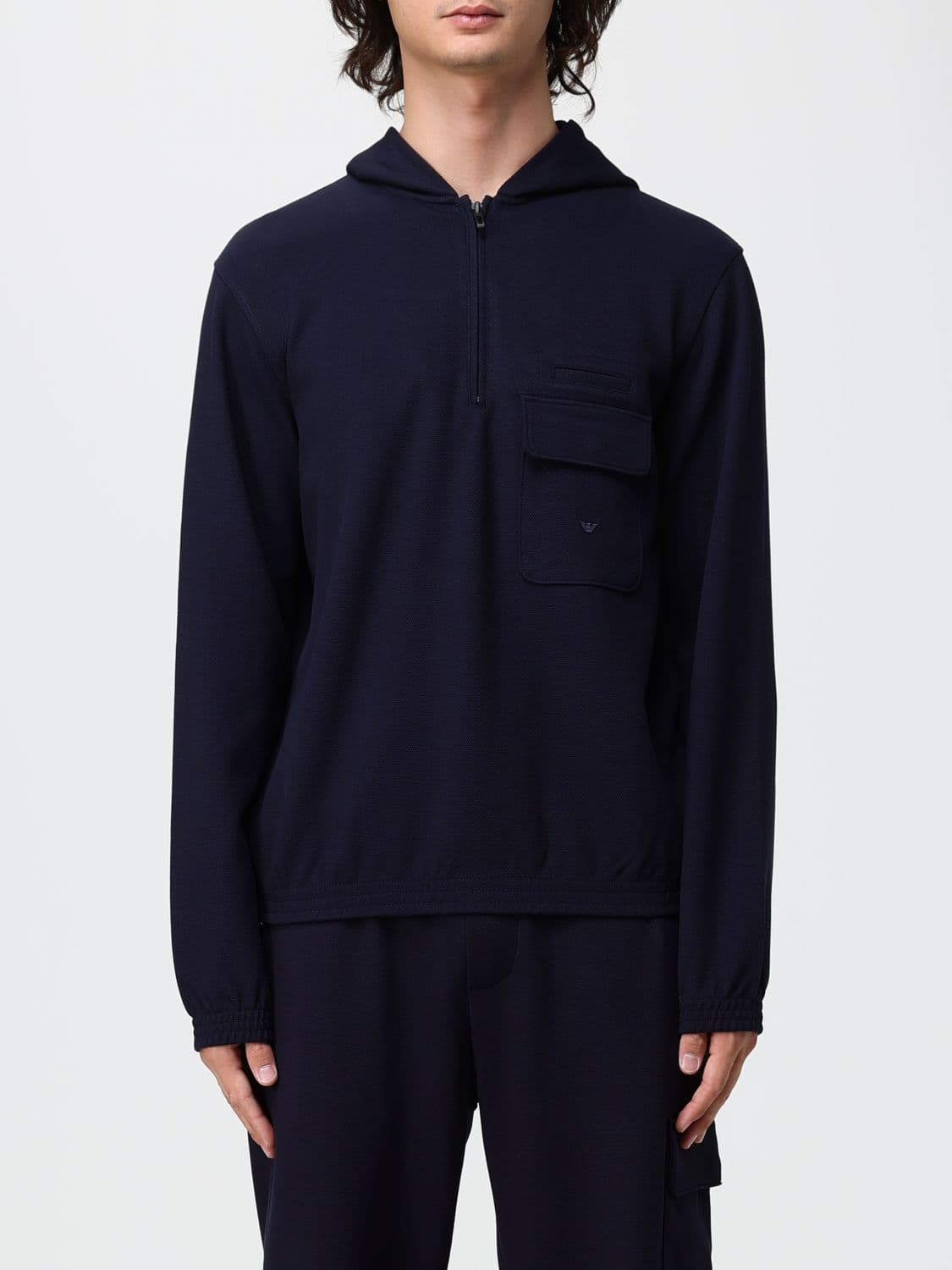 Emporio Armani Hooded Zip-Front Sweatshirt in Jersey with Patch Pockets