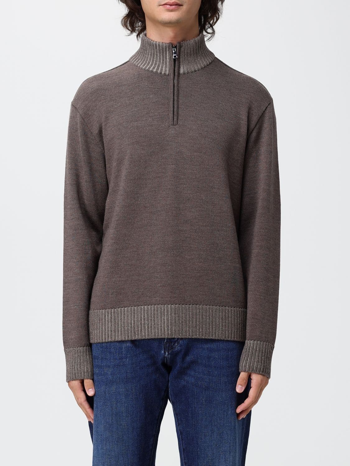 Paul & Shark Pure Wool Half-Zip Turtleneck Jumper in Brown