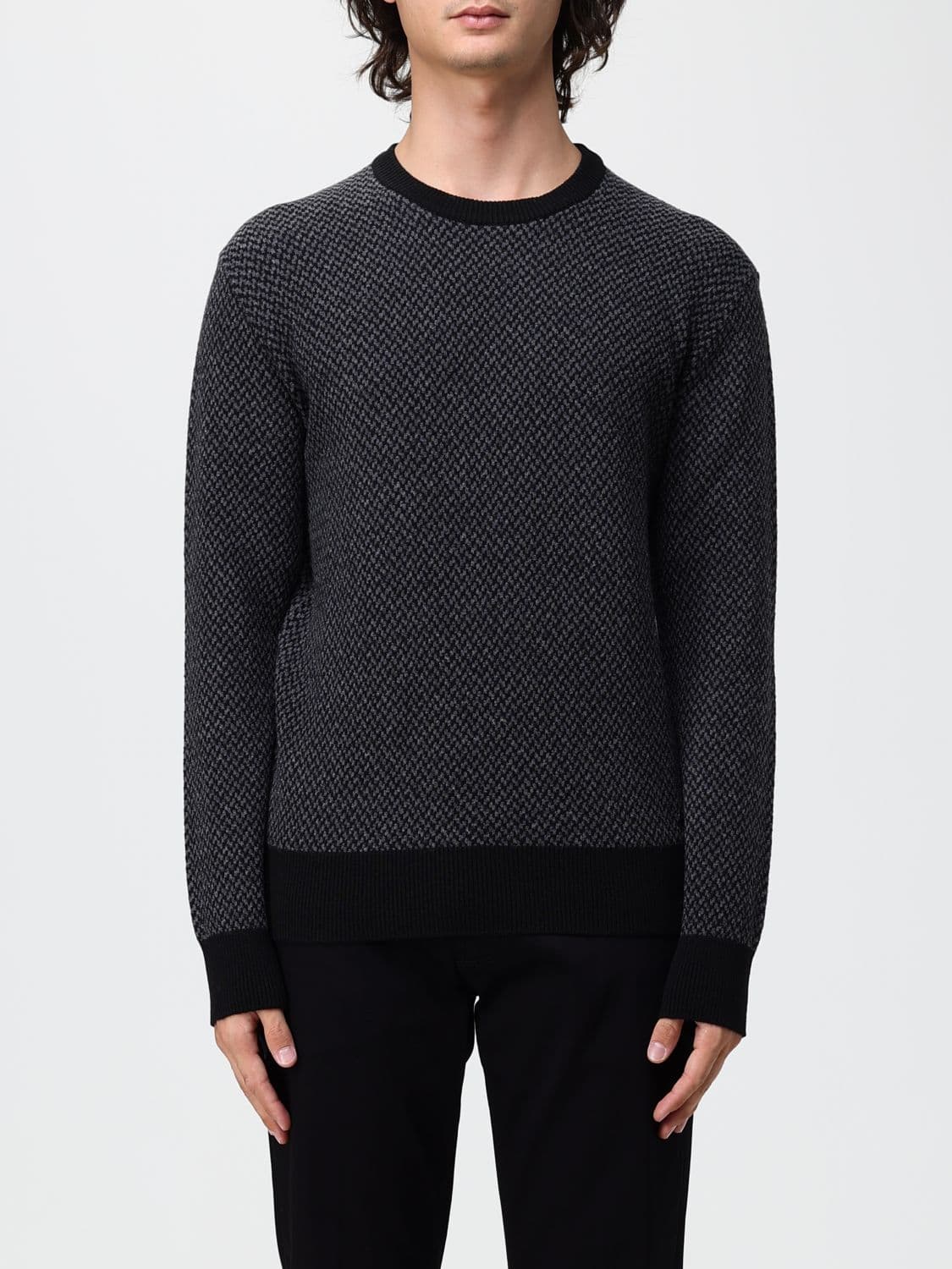 Brooksfield Patterned Pure Virgin Wool Crewneck Jumper