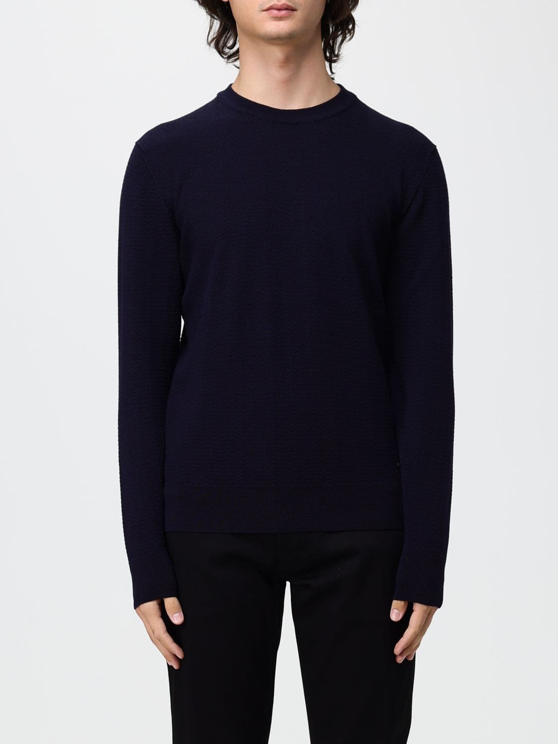 Brooksfield Two-Tone Crewneck Jumper in Jersey with Ribbed Trims