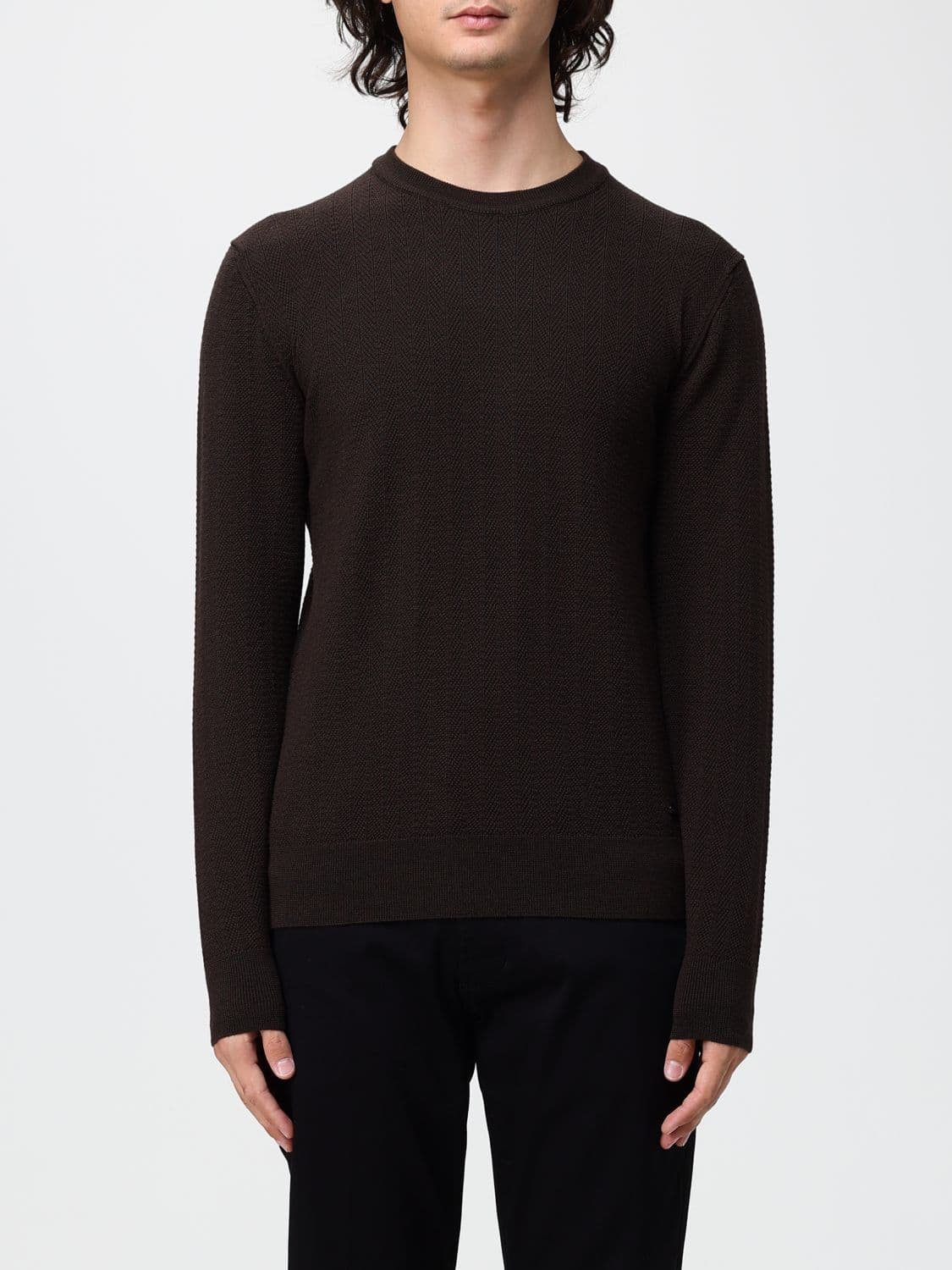 Brooksfield Two-Tone Crewneck Jumper in Jersey with Ribbed Trims