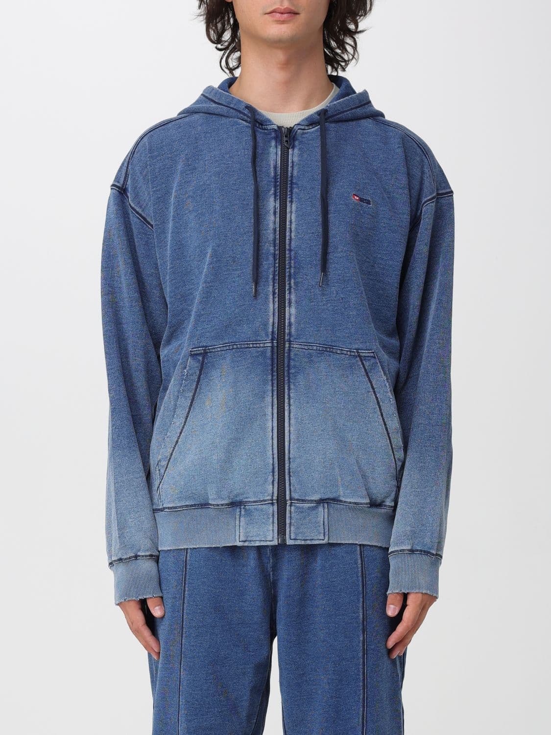 Diesel Relaxed Fit Hooded Zip-Up Cotton Sweatshirt with Embroidered Logo