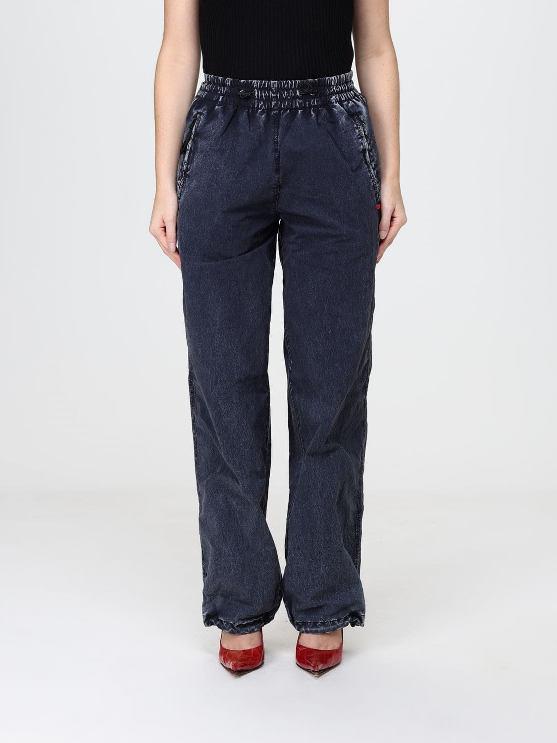 Diesel P-Apyri Wide-Leg Nylon Trousers with High Elasticated Waist