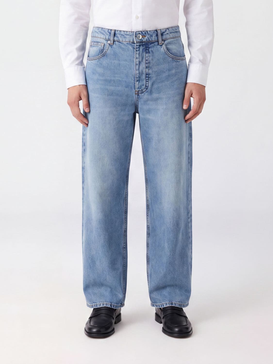 Ami Paris Baggy Cotton Denim Jeans with Mid-Rise and Wide Leg