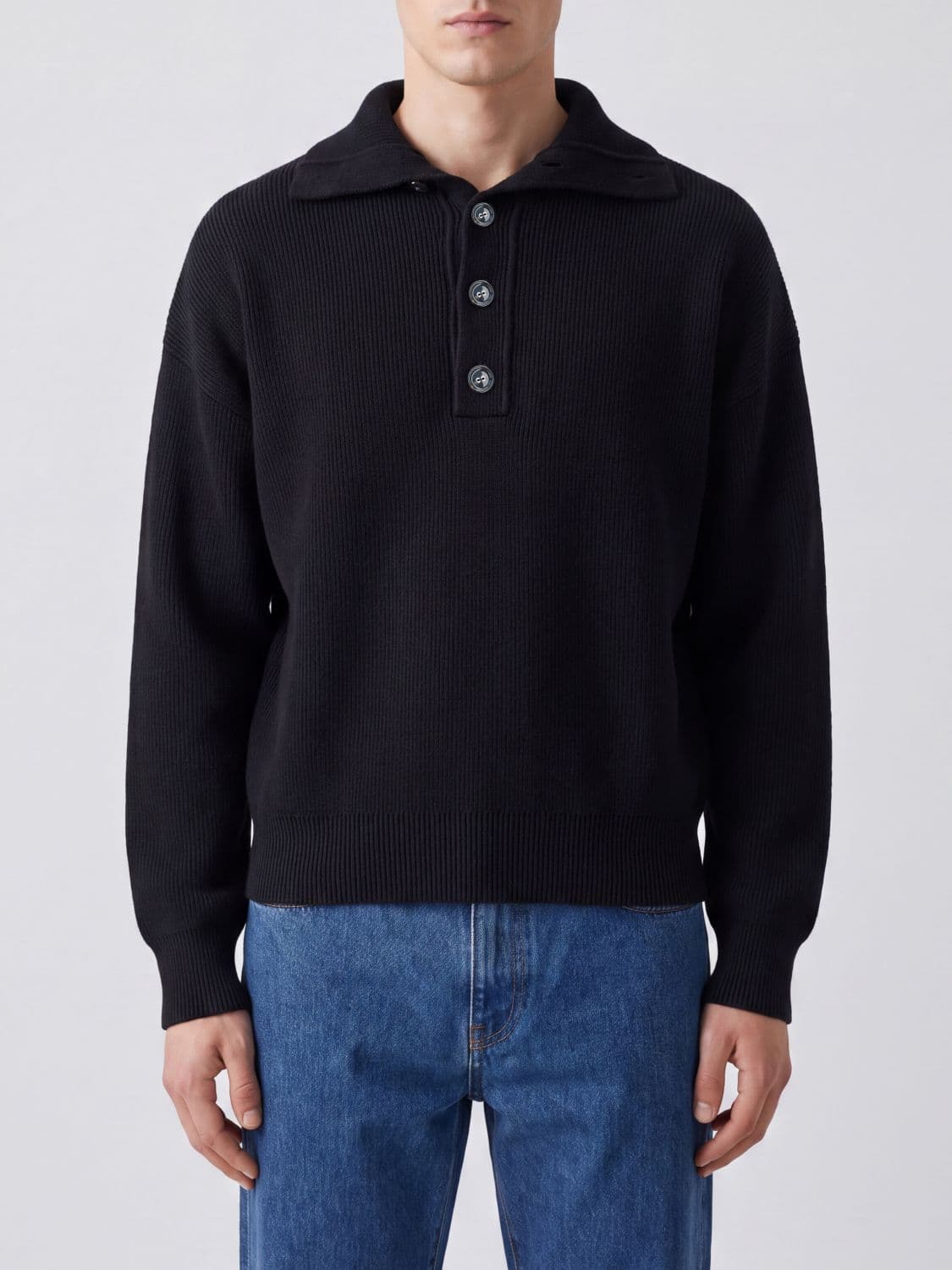 Ami Paris High Neck Wool Jumper with 4-Button Placket