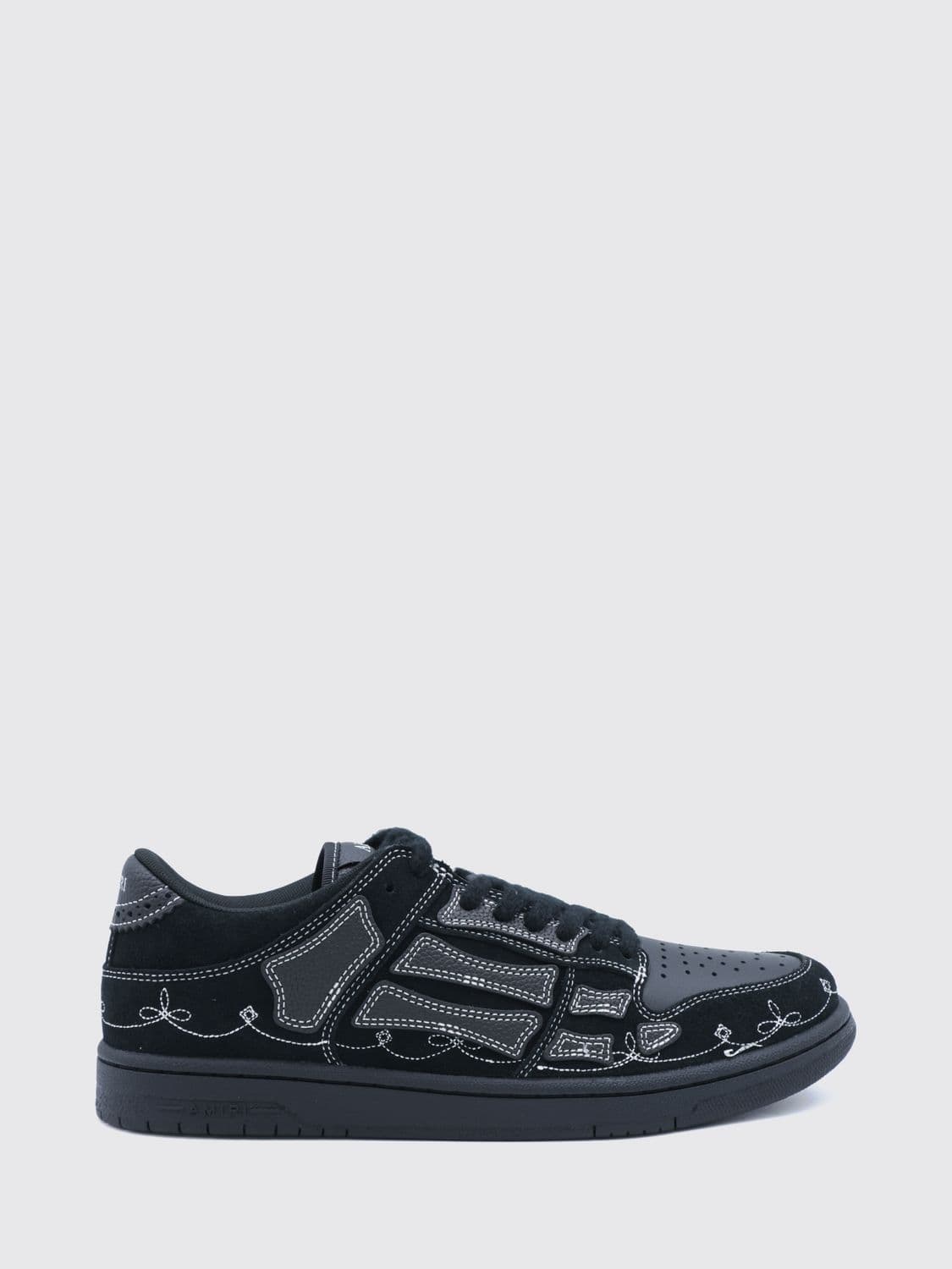 Amiri Skel Top Low Leather Trainers with Contrasting Embroidered Appliqués