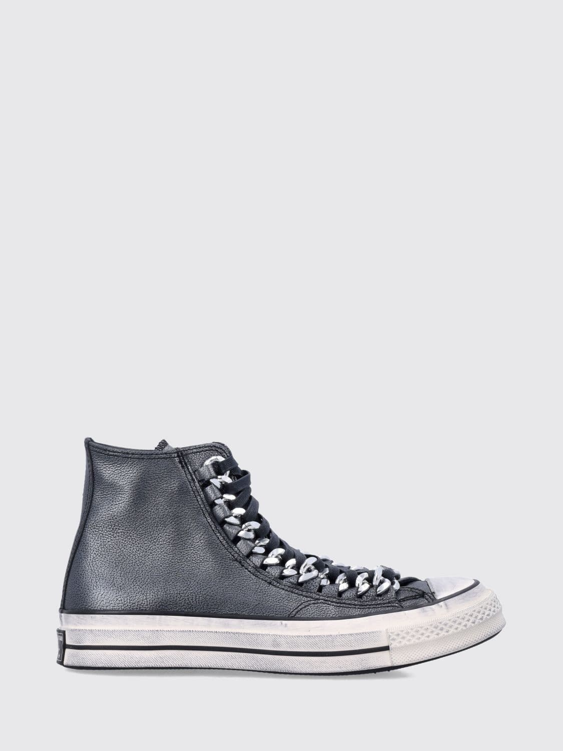Converse Chuck 70 Silver Laminated Leather High-Top Sneakers with Metallic Mesh