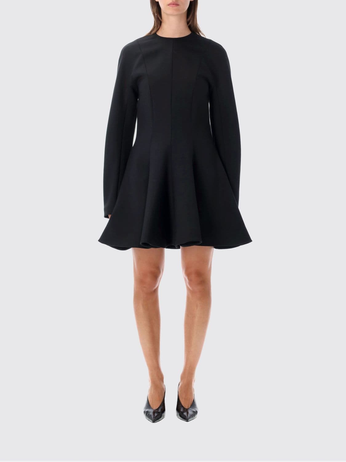 Stella Mccartney A-Line Wool Blend Mini Dress with Long Sleeves