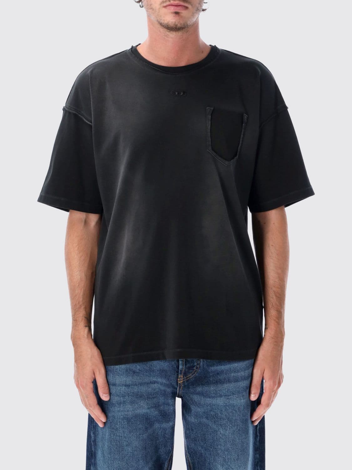 Diesel Relaxed Fit Cotton T-Shirt with Embroidered Oval D Logo