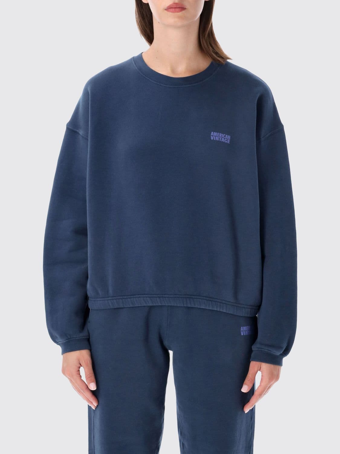 American Vintage Relaxed Fit Cotton Crewneck Sweatshirt with Dropped Shoulders