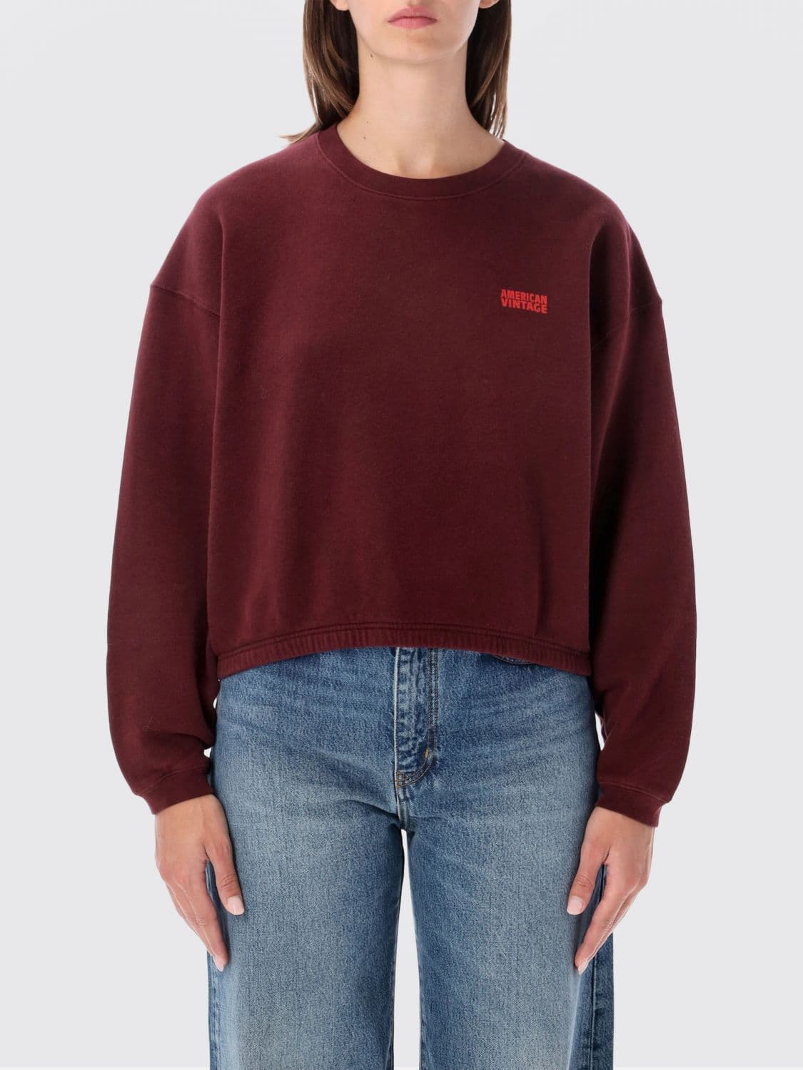 American Vintage Relaxed Fit Cotton Crewneck Sweatshirt with Dropped Shoulders