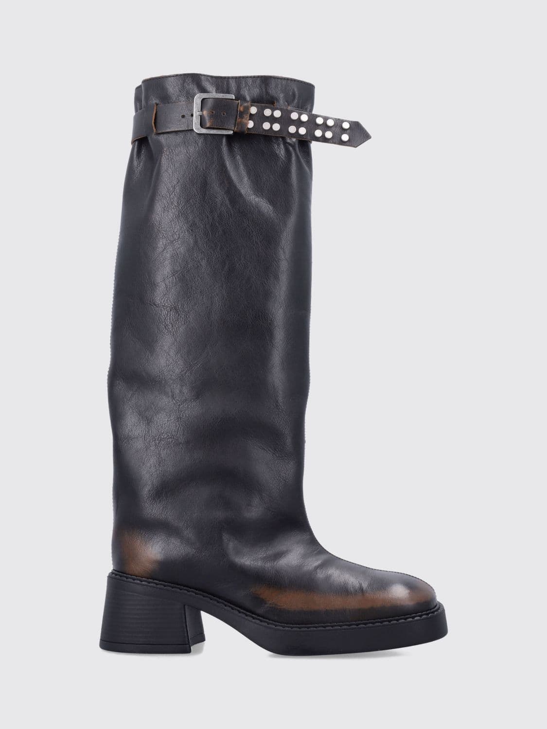 Miista Knee-High Biker Boots in Bicolor Aged Leather