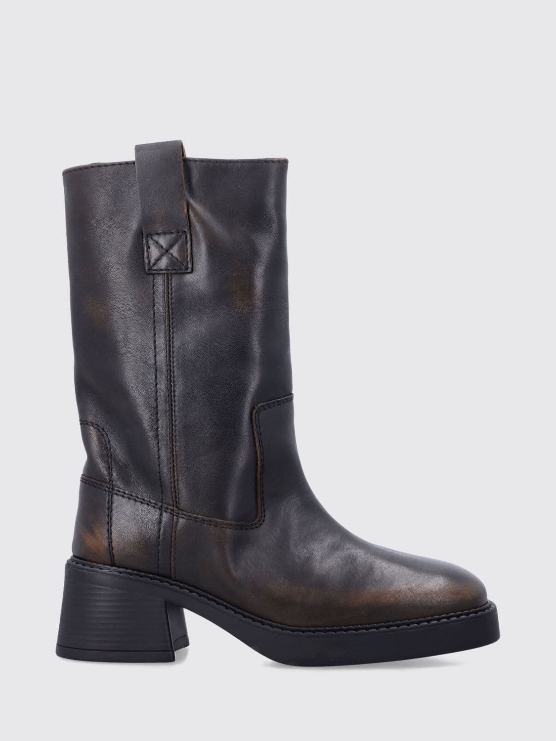 Miista Mid-Calf Biker Boots in Bicolor Aged Leather
