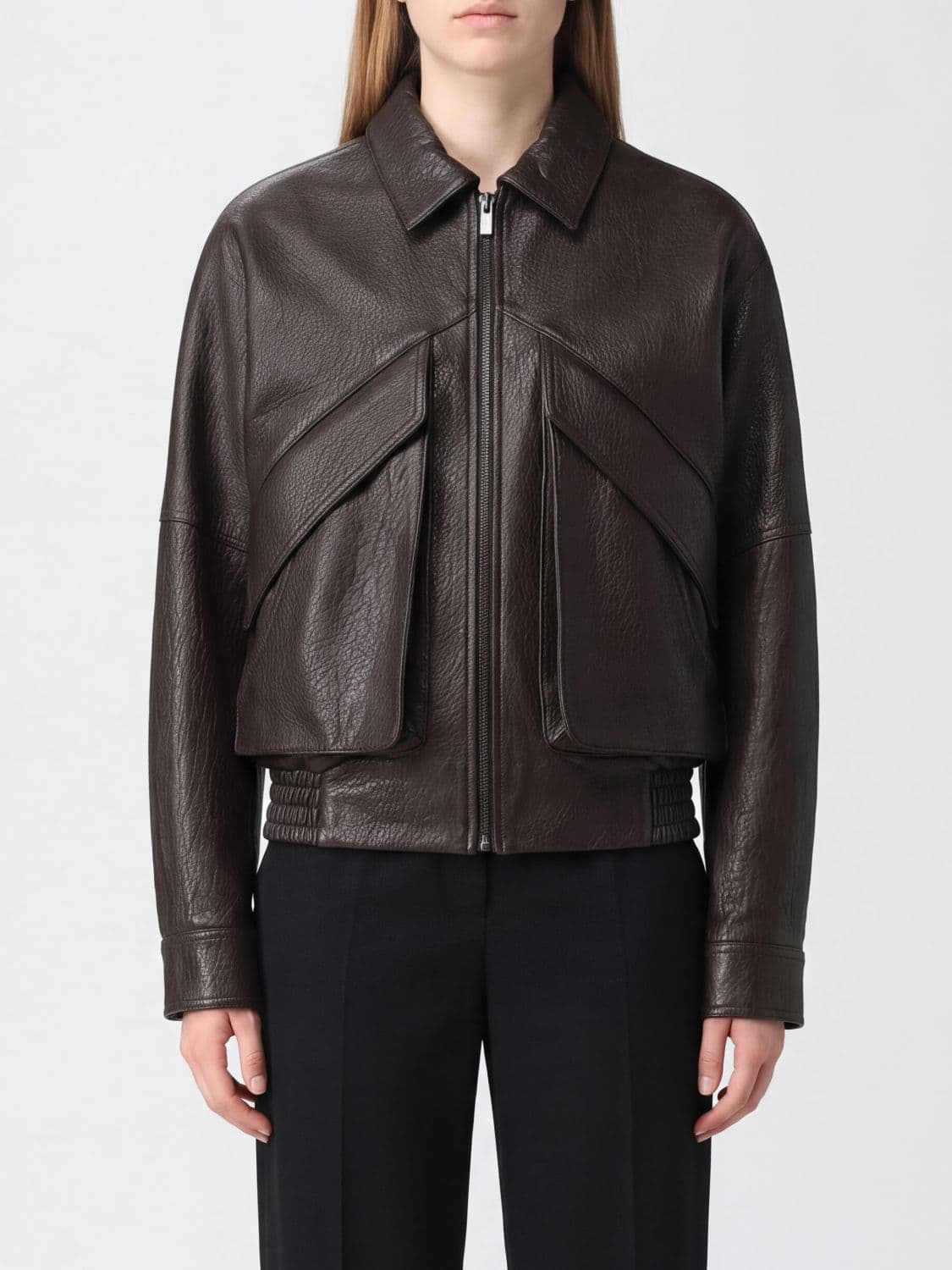 Magda Butrym Cropped Sheepskin Leather Jacket with Dropped Shoulders